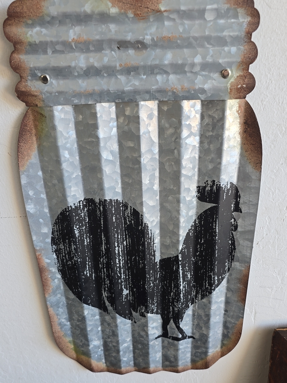 Rustic Rooster Metal Wall Decor - Black on Galvanized